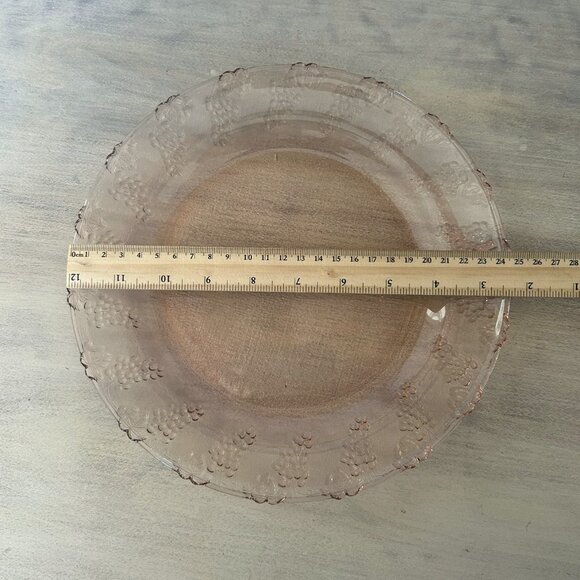 Vintage Pink Blush Pressed Glass Plate and Bowl with grape vines on the rim - Picture 2 of 9